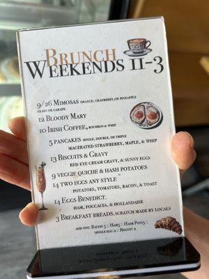 Brunch menu