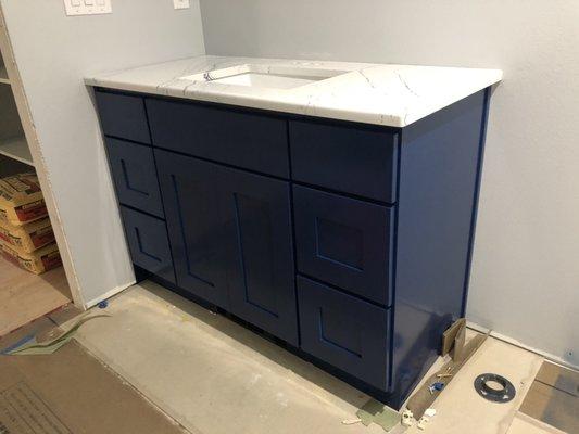 Fresh bathroom vanity cabinet repaint.