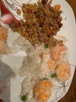 Fried rice and shrimp with lobster sauce