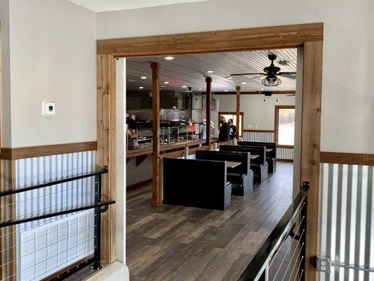 Open and tasteful farmhouse designed dinning room.