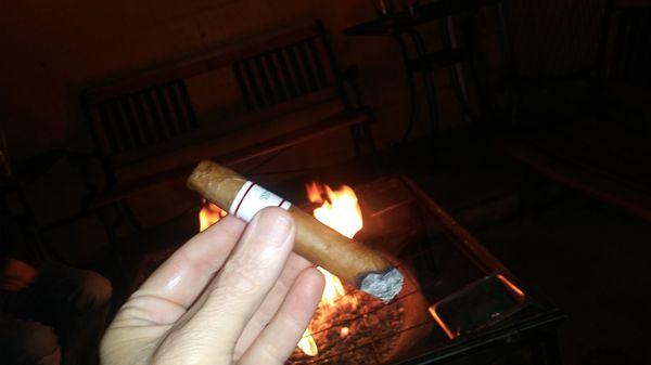 I went home and smoked my cigar by the fire on. my patio.