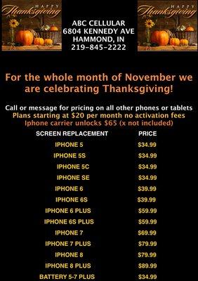 Thanksgiving IPhone Repair Specials and Pricing