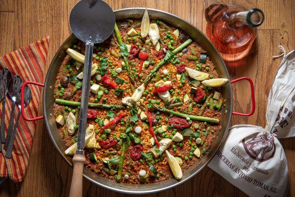 Garden Paella (Vegan)- Green Beans, Mushrooms, Summer Squash, Asparagus and other Fresh Seasonal Vegetables