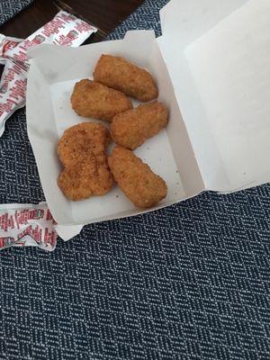 Gave me a chicken nugget in place of the three jalapeño cheddar bites that I didn't receive.