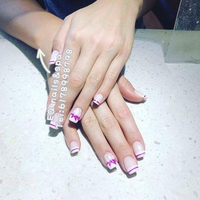 #white white French nails #sns permanent french#sns dip powder #heathy nails#flower gel design#double French gel line #beauty nails