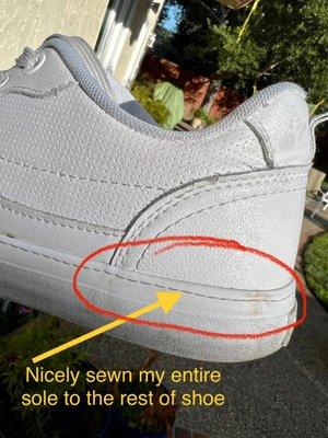 White sneaker, repaired .