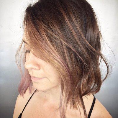 Soft balayage rose gold done by emily Claire.