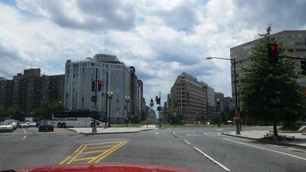 Leaving Washington DC as the cab sits at a red light controlling Thomas Circle. Traffic here gets crazy. Glad he was driving.