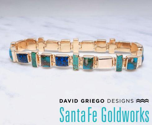 Our Freeform Turquoise Bracelet in 14k gold.