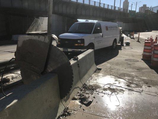 48" diameter wallsaw cut though a jersey barrier.