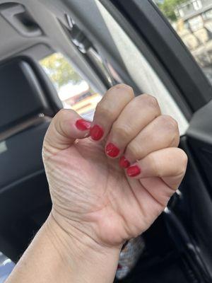 My manicure done at this salon  it's gel and color red .  The number is 007 and it's gel .