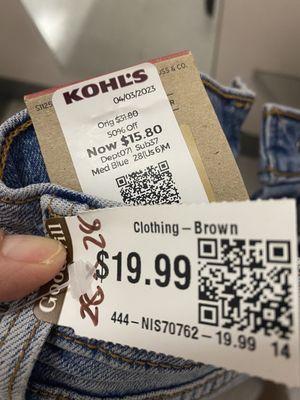 Found a new pair of Levi's with a $15 tag from Kohl's. Goodwill had it marked above retail.