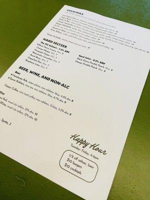 Drink menu