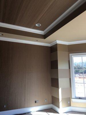 Pleated Fabric Wallcovering Installed on the Ceiling & Accent Wall