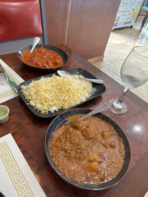 Chicken tikka masala and lamb korma