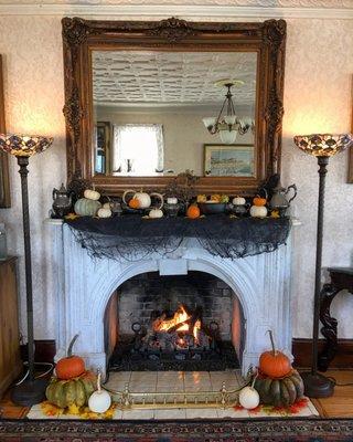 Halloween decor in the parlor.