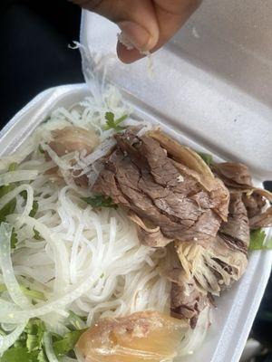 Pho tendon, tripe, brisket my noodles extra onions and extra cilantro in a little to go container