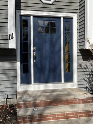 New fiberglass exterior door with sidelights S4816 installed stoughton ma