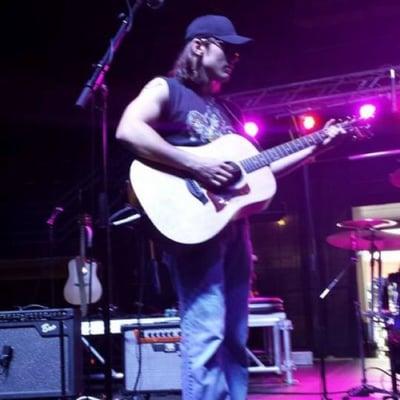 Our very own Cody Wickline warming up pre-show.  He is one of the opening acts for John Michael Montgomery tonight...