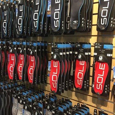 Sole brand arch supports are the favorite among the staff. We also carry Superfeet, Aetrex and PowerStep. Our staff can help fit you.