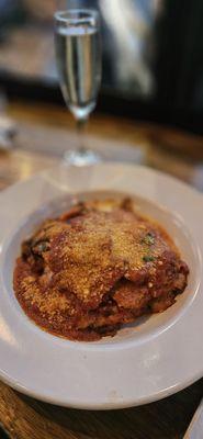 Eggplant parmigiana is a generous portion, enough to split if you're having salad or appetizer