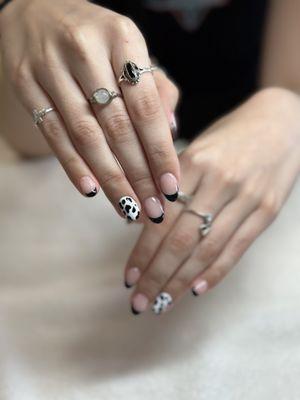 Our girl Sam doing her French and cow print-thing with this hard gel overly!  #nailbar #nb nails