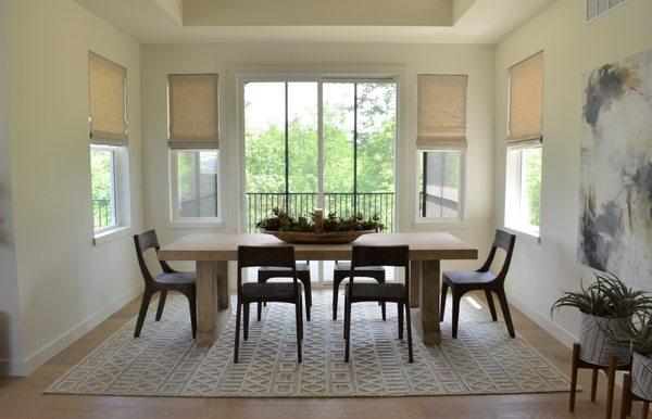 Custom window treatments and luxury vinyl flooring