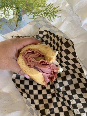 Corned beef, Swiss, pickle, deli mustard. Wonderful!