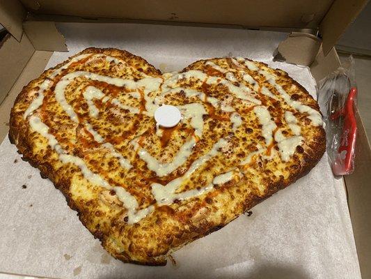 Heart shaped, large, Buffalo Chicken Pizza