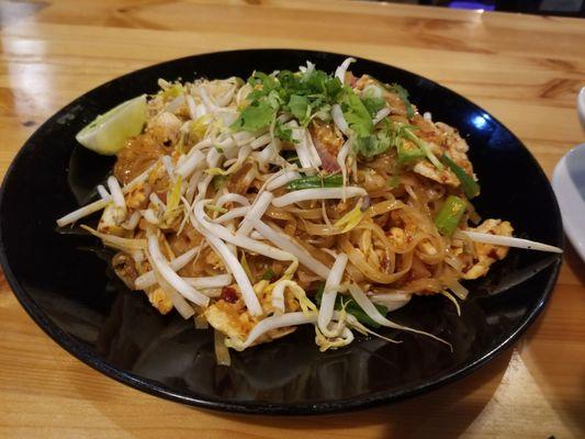 Pad thai. Shitken, shrimp. Hot.