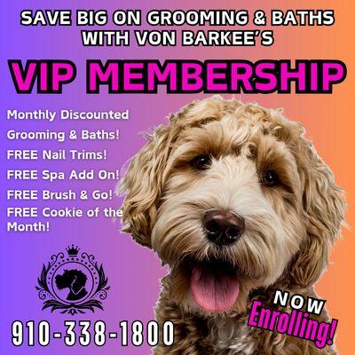 Save money on grooming and baths services every month with our VIP Memberships!