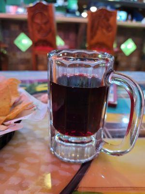 Wine in a beer mug