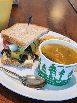 Half sandwich and soup