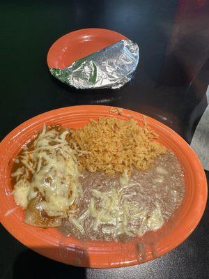 Speedy Gonzales lunch special! Beef enchilada, taco with rice and beans !