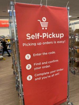 Kohls self pickup so easy! I order online and pick up using my phone! So fast