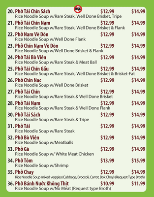 Pho So 1 Menu as of 12/15/2023