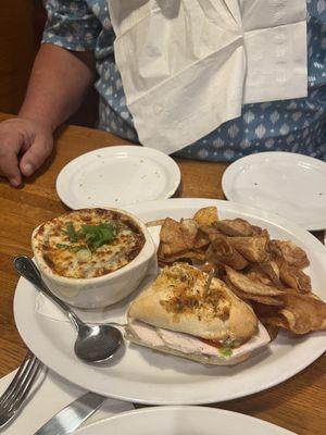 French onion soup and half turkey sandwich