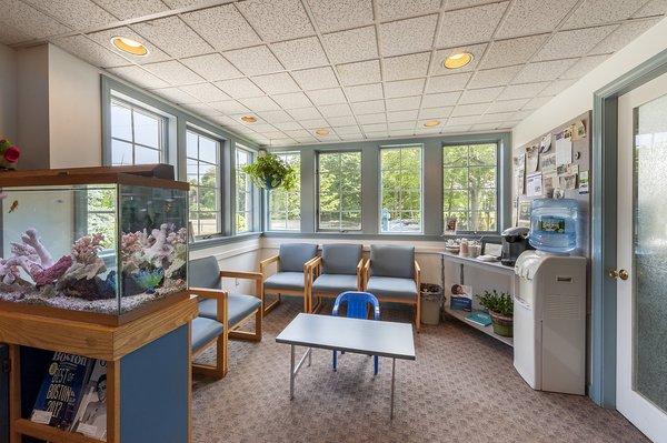 Our reception area with a coffee/tea bar: help yourself!