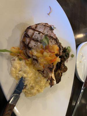 Pork chop with peach chutney