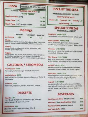 Pizza side of the menu