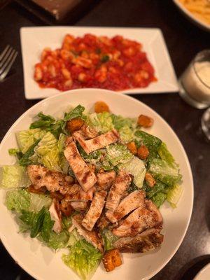 Chicken Caesar Salad and Side Gnocchi Marinara