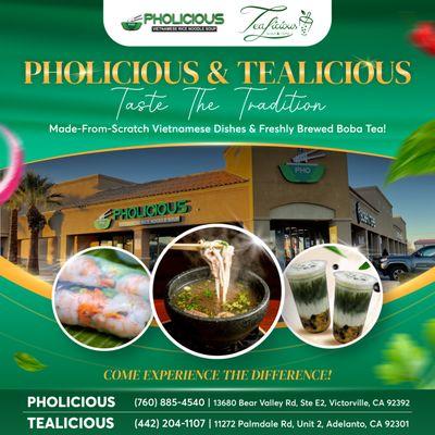 Pholicious & Tealicious is your one-stop shop for Vietnamese food cravings and refreshing drinks.