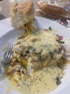 Western Skillet with Hollandaise Sauce and homemade biscuit