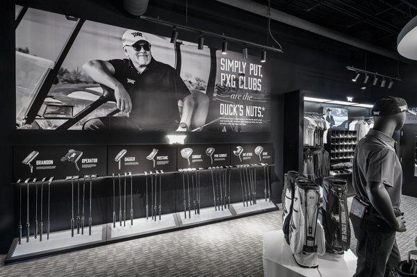 The PXG putter display wall at PXG Chicago.