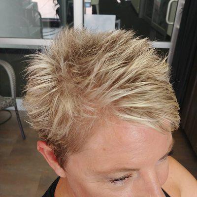 Highlight with a pixie cut.