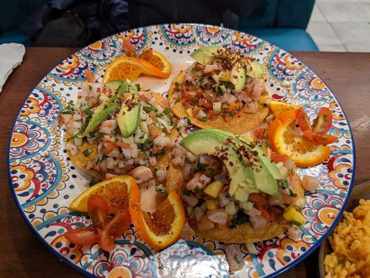 Trio of seafood tostada