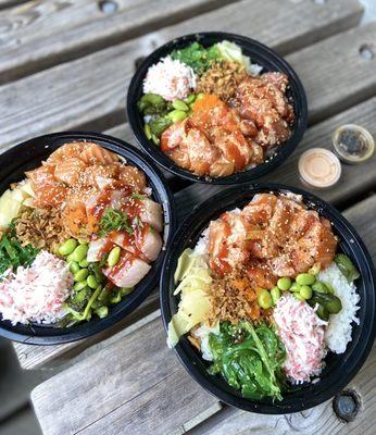 Salmon & Izumidai (left), Salmon & Ahi (top), Salmon (bottom)