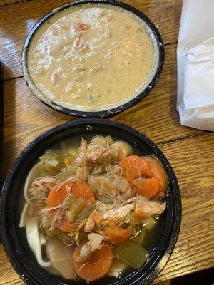 Top: clam chowder; Bottom: Chicken Noodle Soup