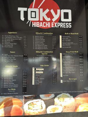 Hibachi and Sushi menu