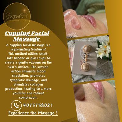 One of our professional massage techniques to reduce fine lines caused by facial expressions and aging is a cupping facial.